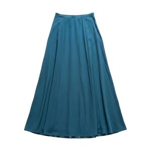 VTG Yanagi Tokyo Paris Teal Blue 100% Silk Maxi Skirt Lined Made in Canada